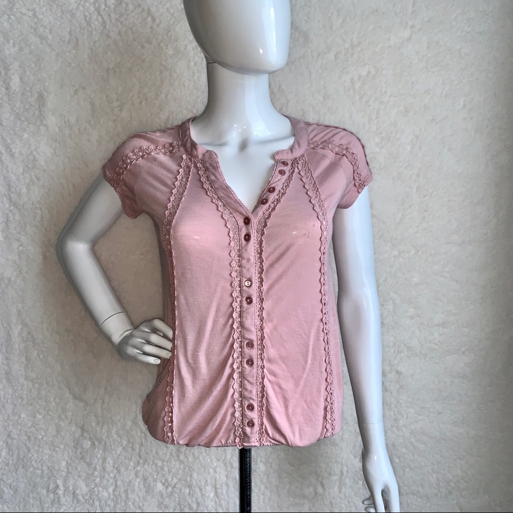 American Rag Cie Size Xs Top Dusty Rose Lace Inset